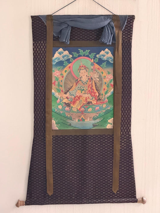 Guru Rinpoche Thangka | Padmasambhava Tibetan Art with Cotton Brocade