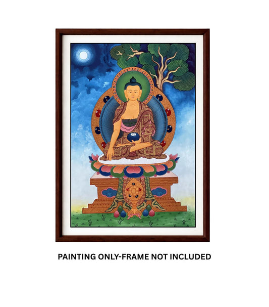 Shakyamuni Buddha Thangka | Hand-Painted Tibetan Enlightenment Art with Silk Brocade