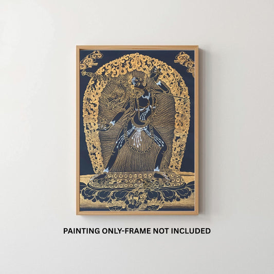 Original Hand-Painted Vajrayogini Thangka – Black and Gold Tibetan Dakini Goddess, Tantric Buddhist  Meditation Painting