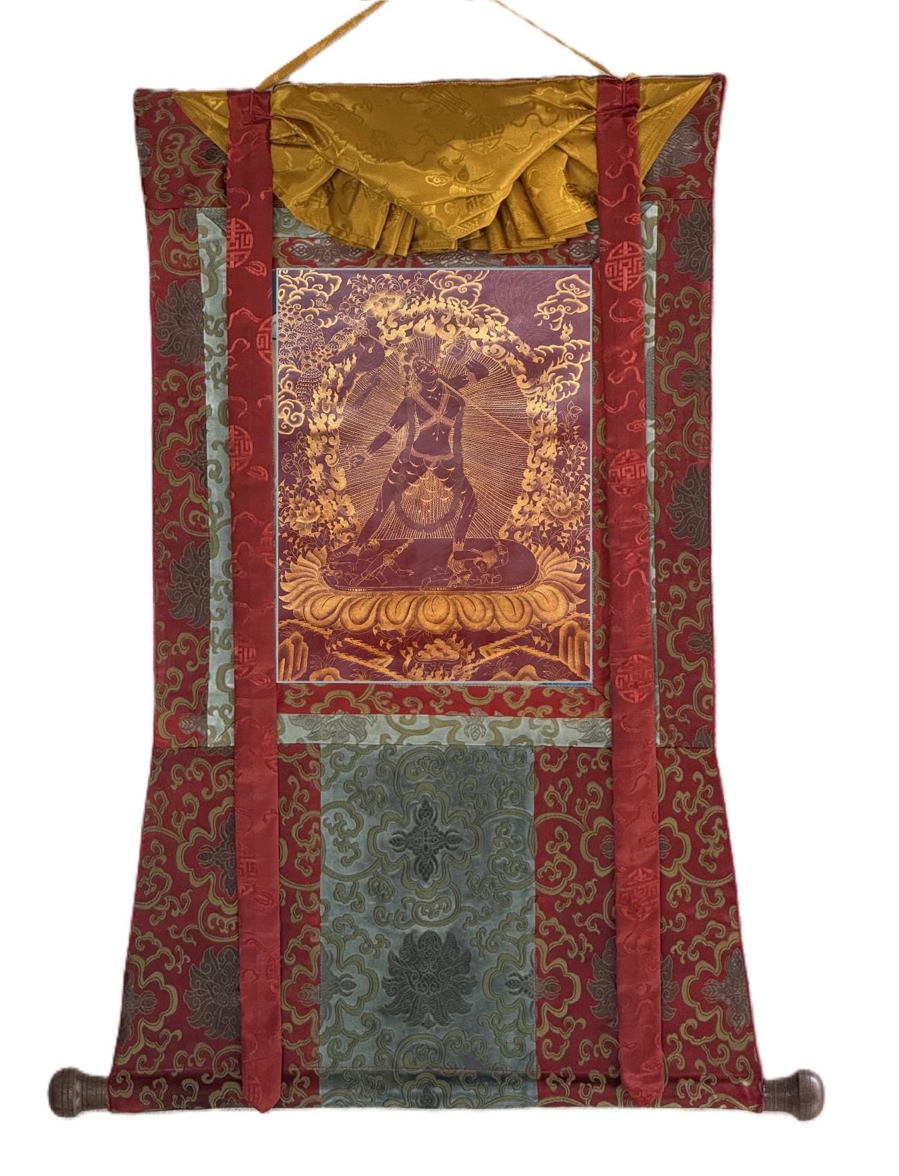 Vajrayogini Thangka | Hand-Painted Oil-Varnished Tibetan Tantra Art with Silk Brocade