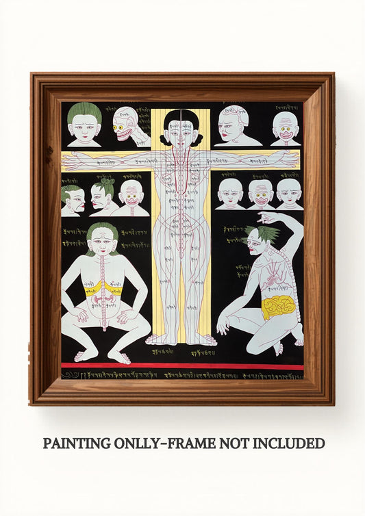 Hand Painted Tibetan Medicine Anatomy Thangka | Cranial Circulation Buddhist Healing Art
