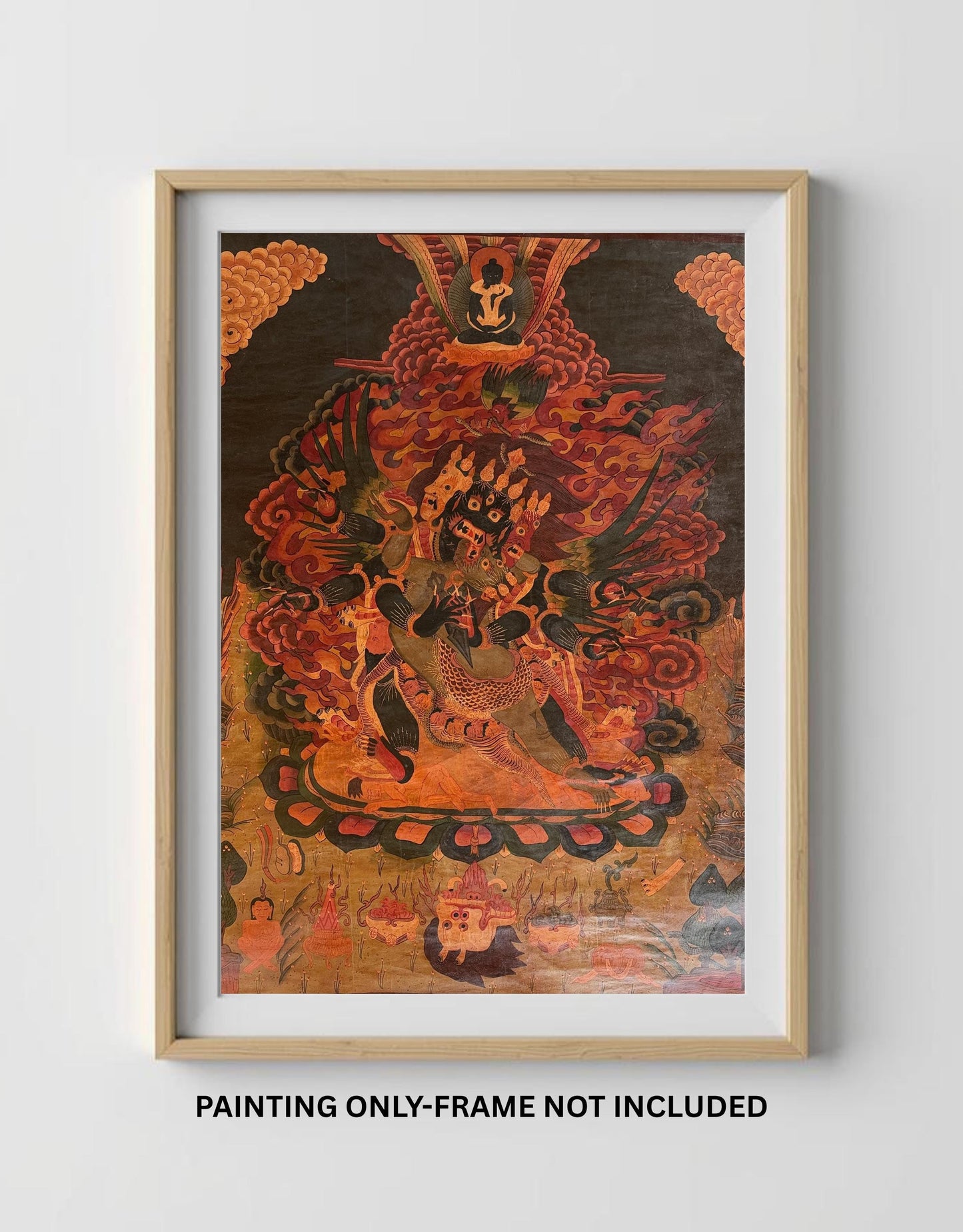 Hand-Painted Vajrakilaya Thangka | Wrathful Tibetan Deity Artwork | Vintage Oil Varnished Large Painting