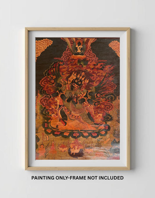 Hand-Painted Vajrakilaya Thangka | Wrathful Tibetan Deity Artwork | Vintage Oil Varnished Large Painting