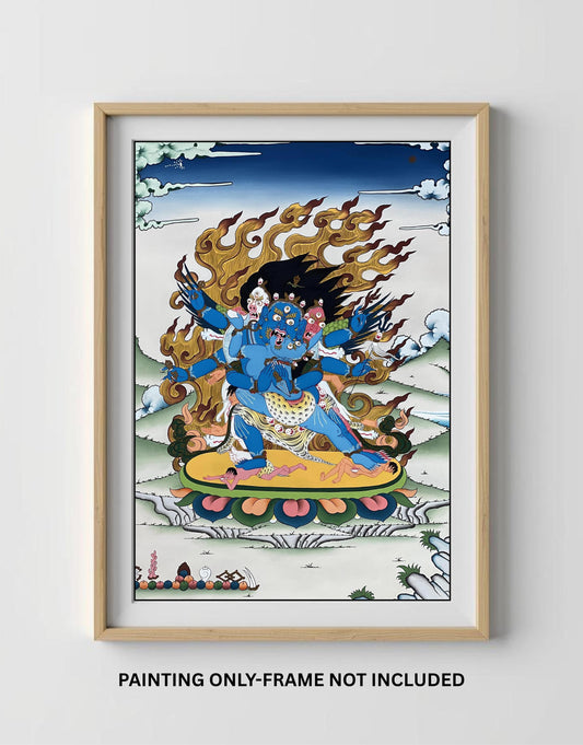 Vajrakilaya – Dagger of Indestructible Reality | Tibetan Masterpiece Thangka Painting framed with Silk Brocade