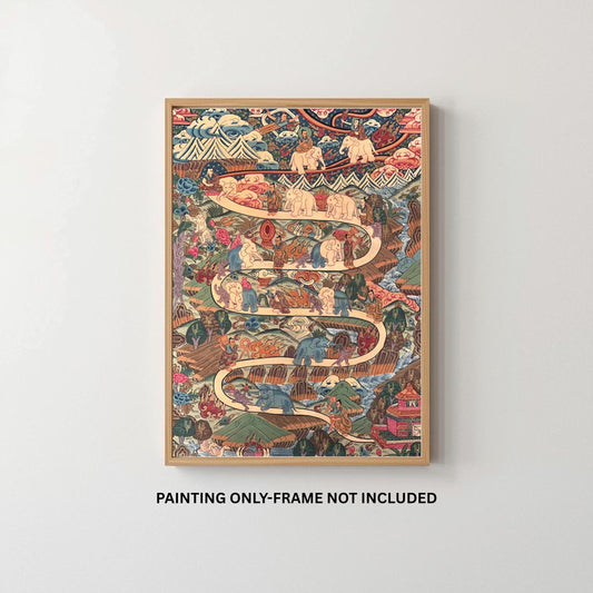 Hand-Painted Tibetan Thangka Art – Samatha Meditation Spiritual Wall Decor – Mind Training Painting