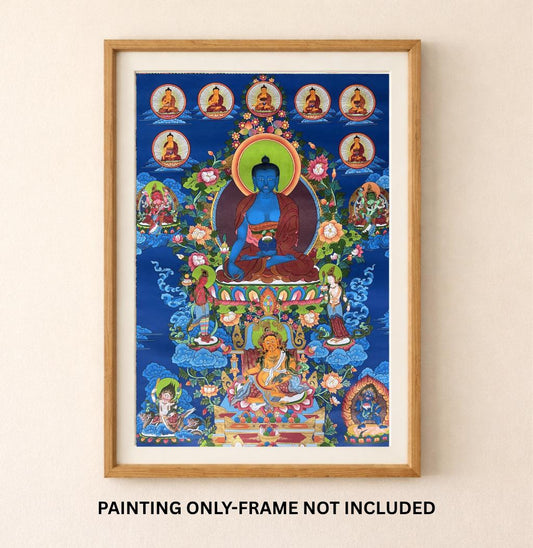 Large Hand-Painted Eight Medicine Buddha Thangka | Tibetan Art | Spiritual Home Decor | Unique Wall Hanging