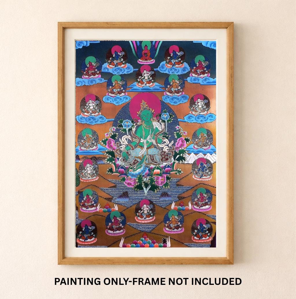 21 Green Tara Thangka Painting - Hand-Painted Tibetan Wall Hanging