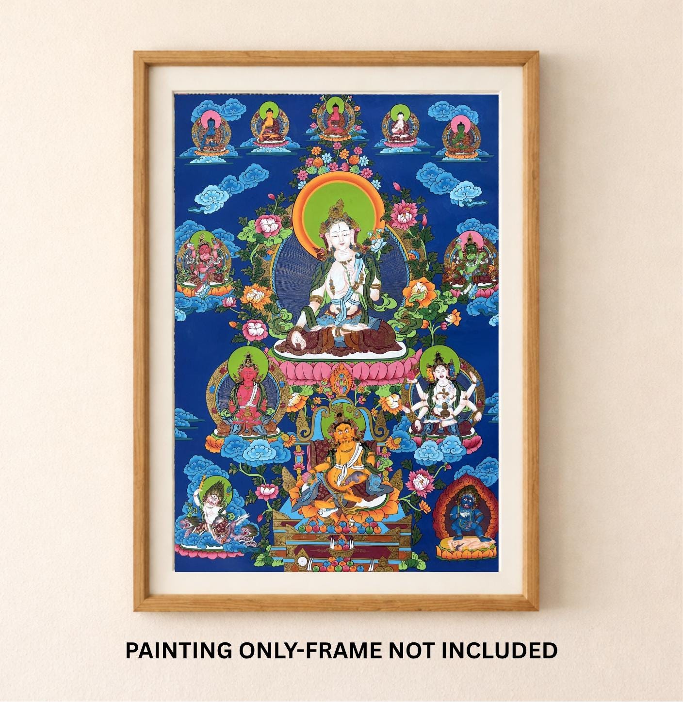 Large White Tara Thangka with Pancha Buddhas | Hand-Painted Tibetan Compassion Goddess Art