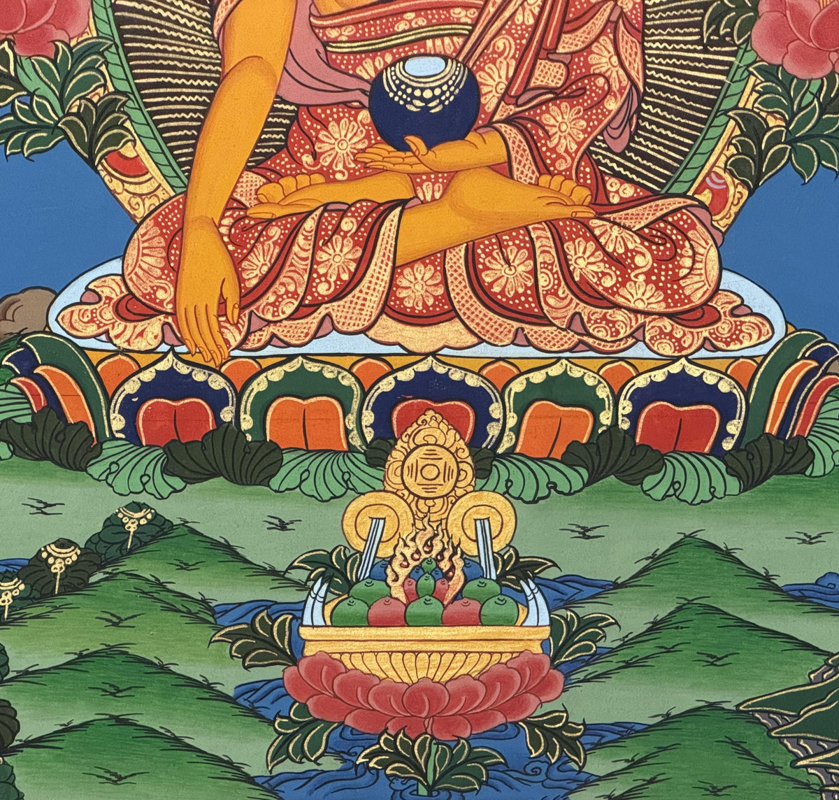 Hand-Painted Shakyamuni Buddha Thangka  Tibetan Silk Brocade Wall Art