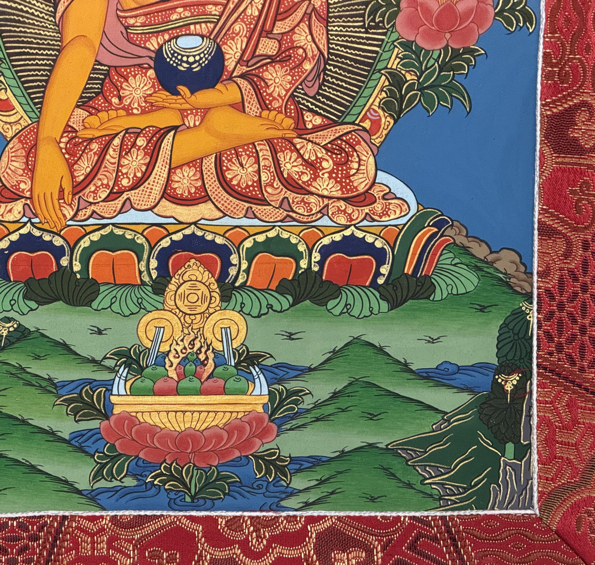 Hand-Painted Shakyamuni Buddha Thangka  Tibetan Silk Brocade Wall Art