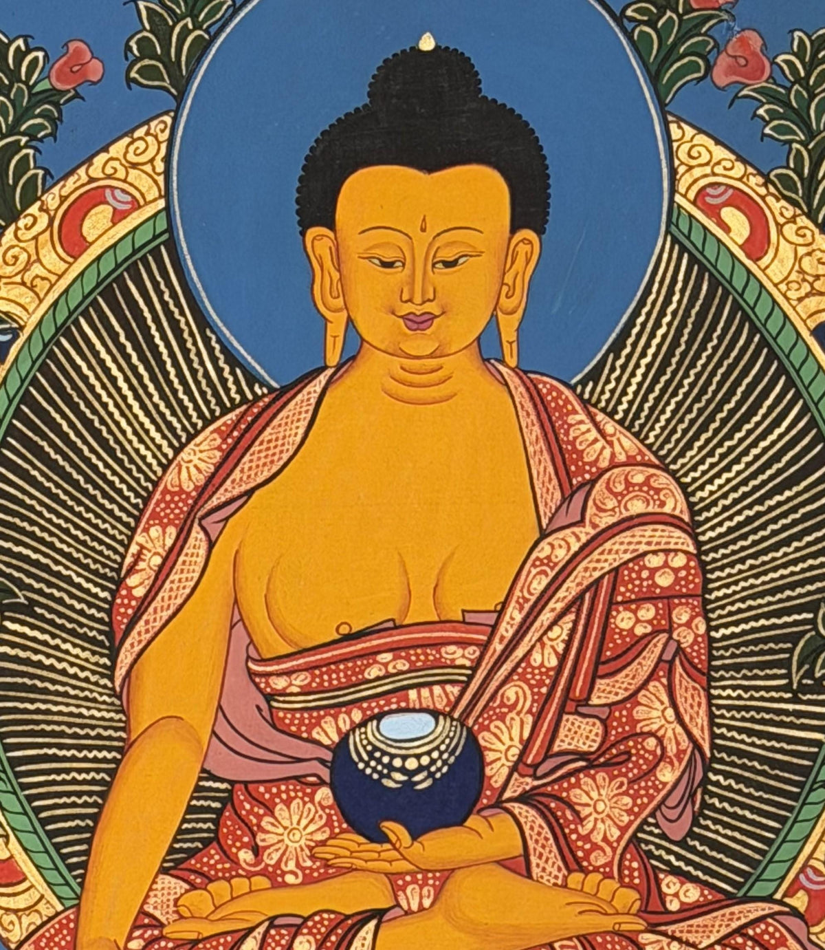 Hand-Painted Shakyamuni Buddha Thangka  Tibetan Silk Brocade Wall Art