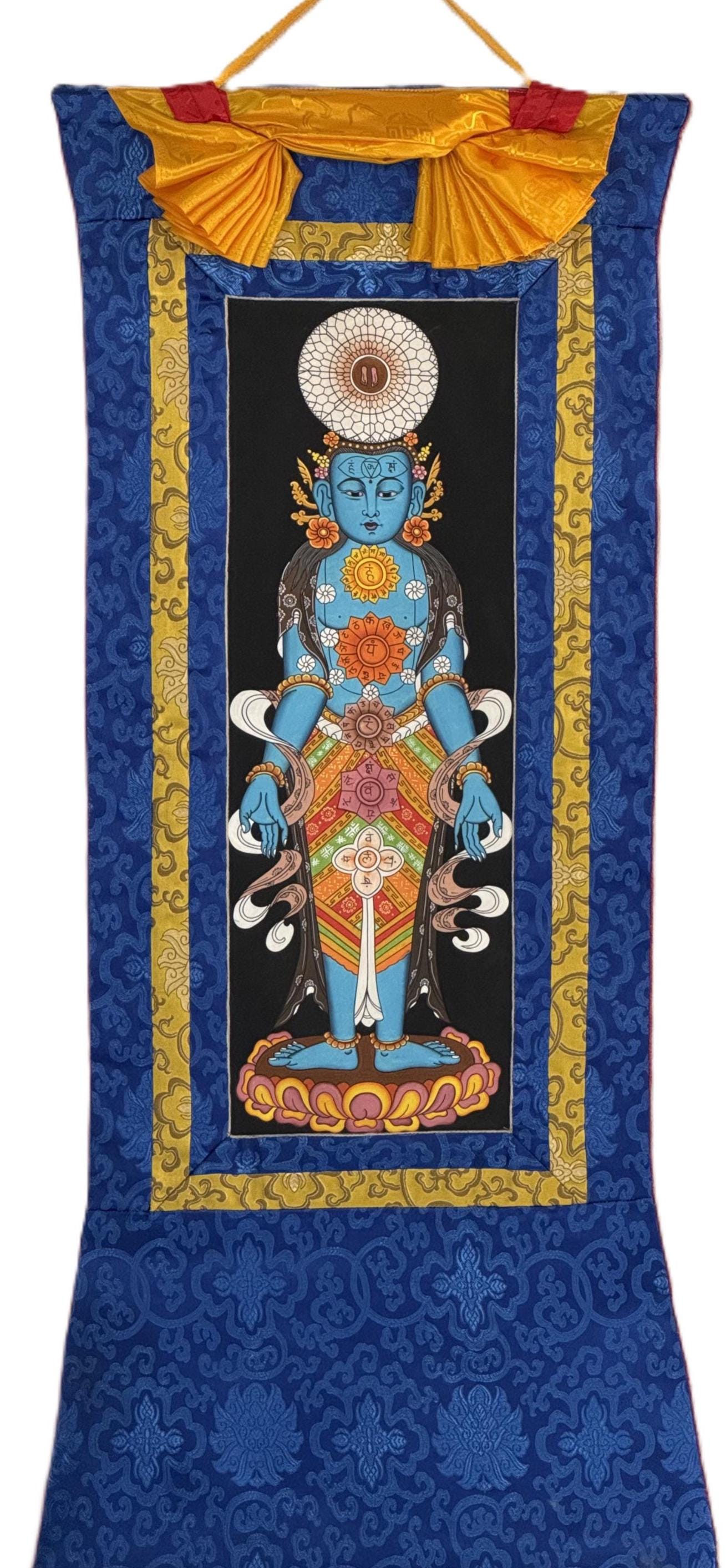 7 Chakra Kundalini Thangka | Hand-Painted Tibetan Life Energy Art with Silk Brocade