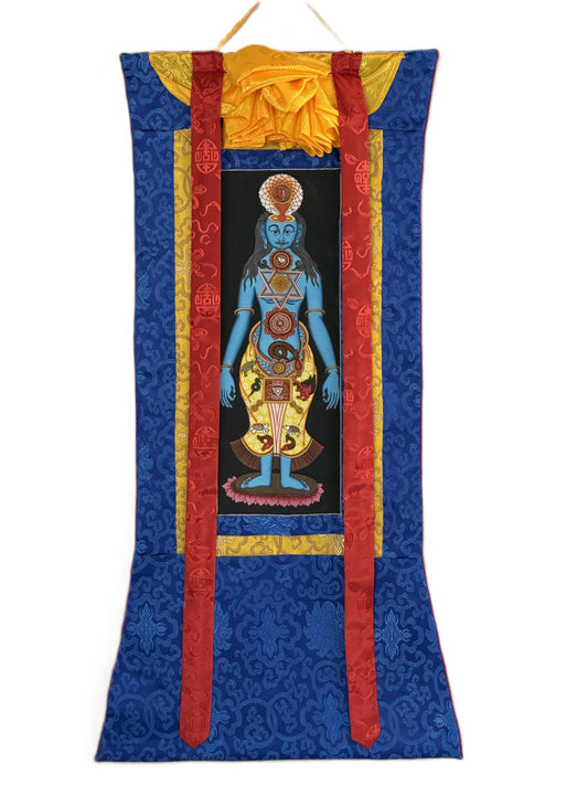 Hand-painted 7 Chakra Kundalini Healing Tibetan Thangka Art with Silk Brocade