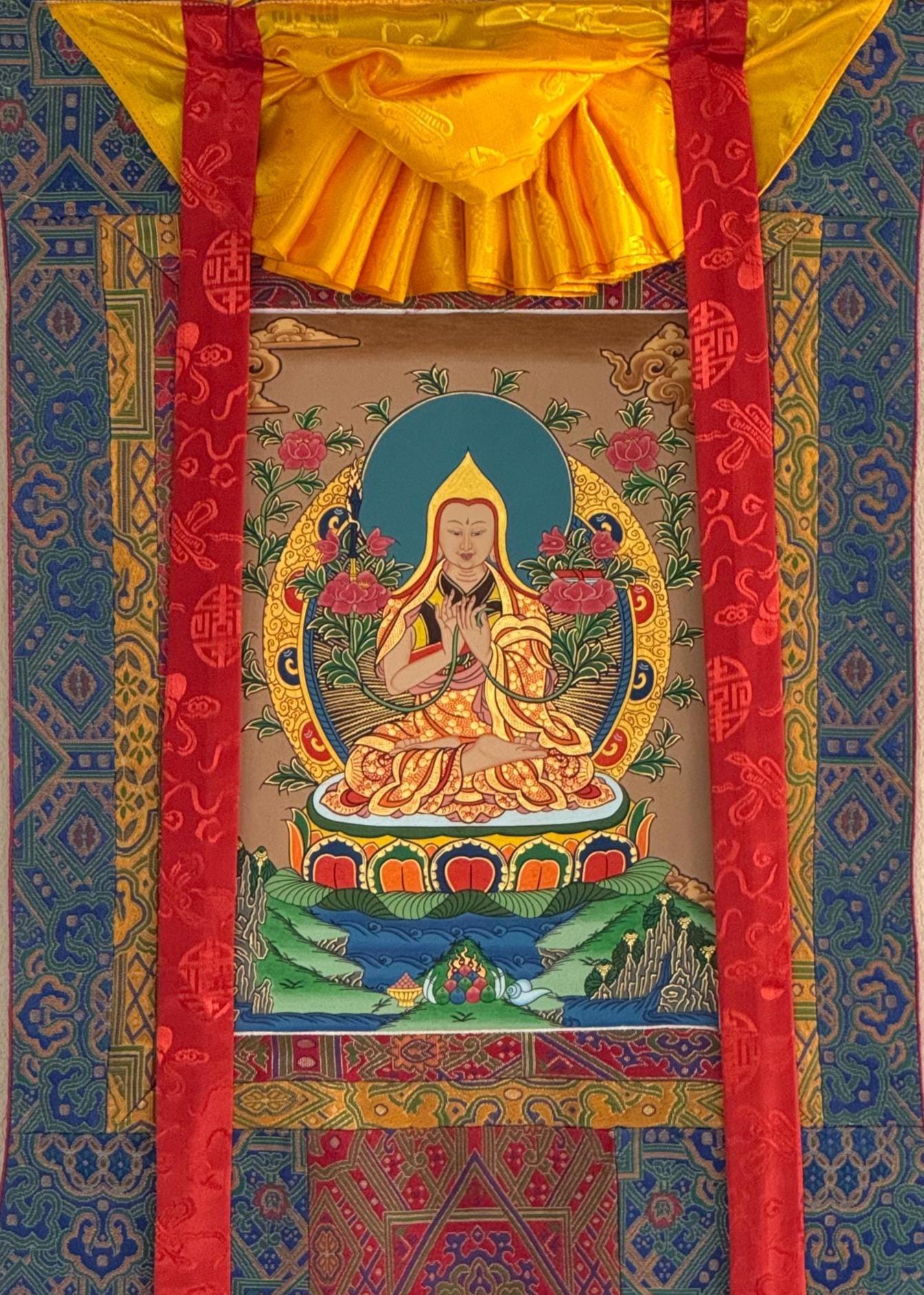 Hand-Painted Tsongkhapa Thangka: Tibetan Meditation Art with Silk Frame