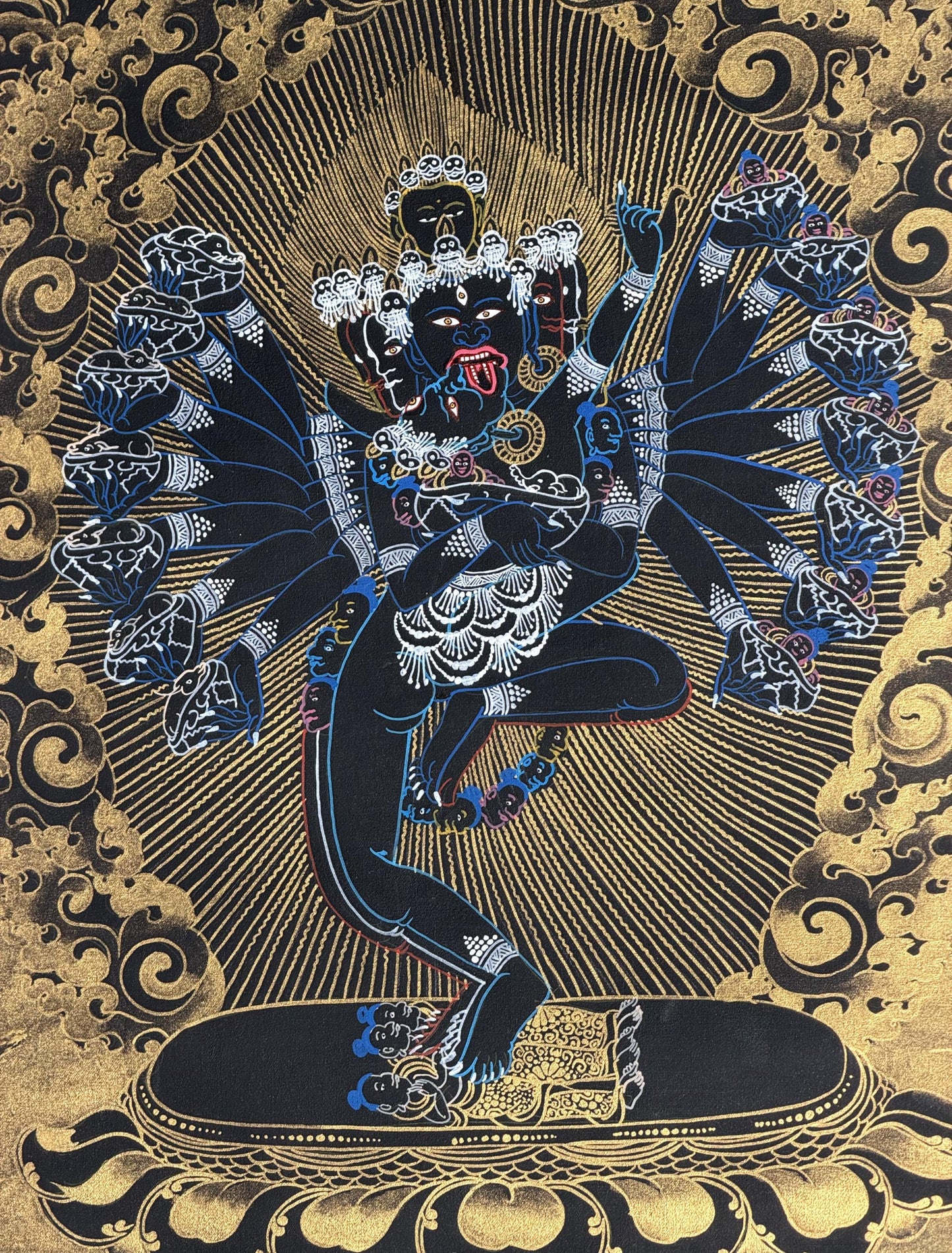 Hevajra Yab-Yum Thangka | Black & Gold Hand-Painted Tibetan Tantric Art