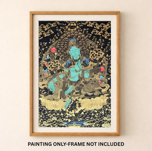 Large Green Tara Thangka | Hand-Painted Black & Gold Tibetan Goddess Art (Masterpiece)