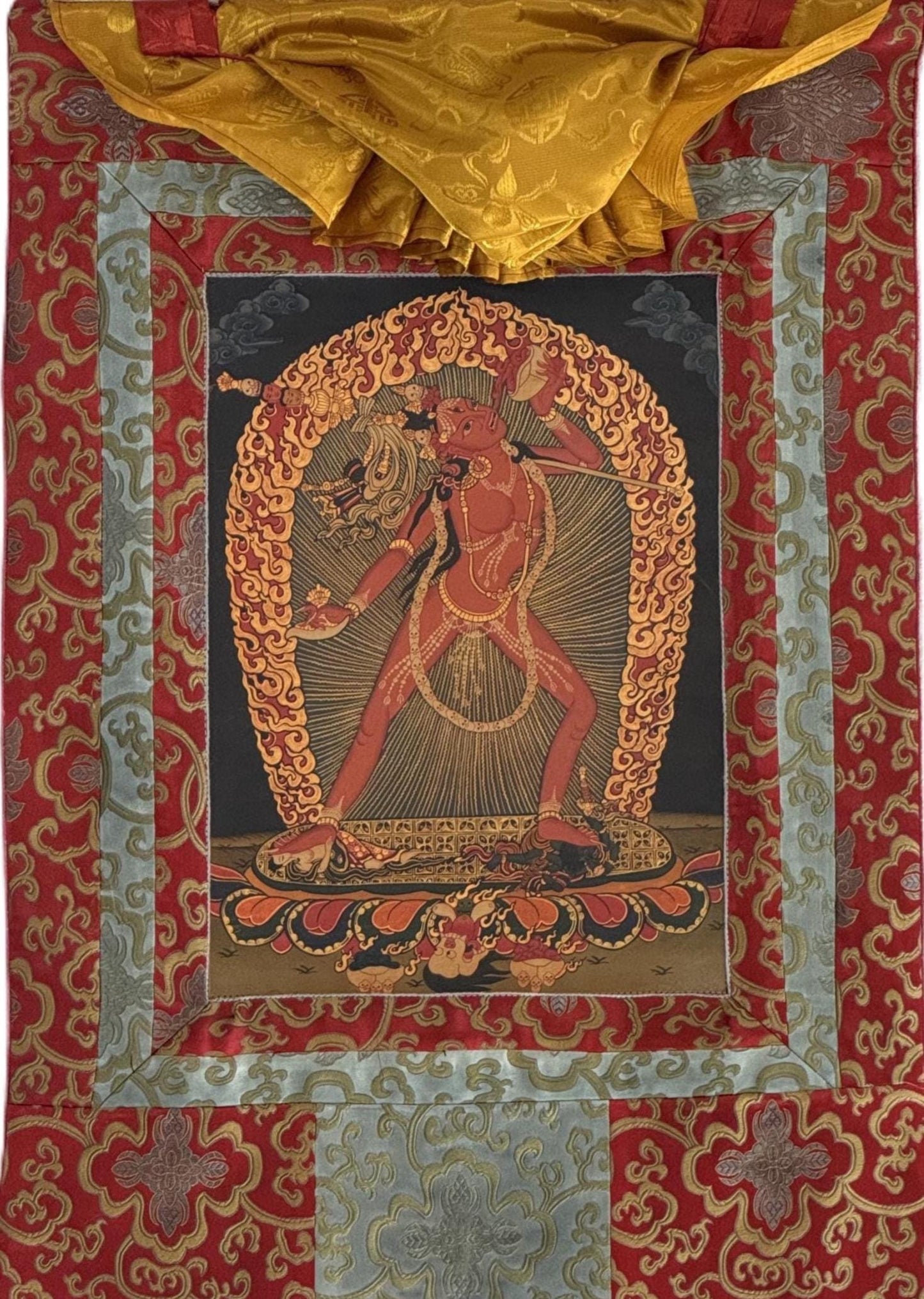 Vajrayogini Thangka | Hand-Painted Oil-Varnished Tibetan Tantric Art with Silk Brocade