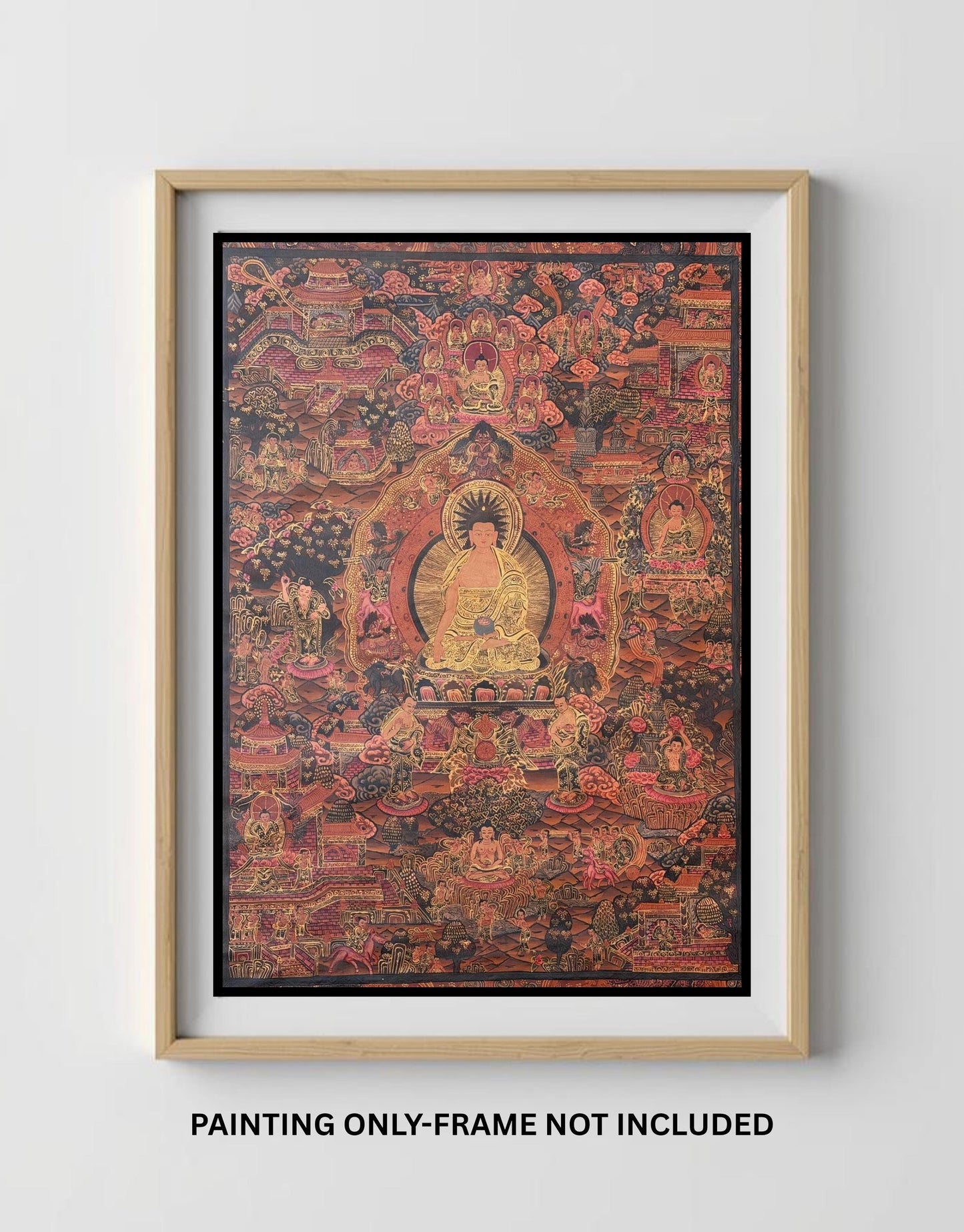 Buddha Life Story Mandala Thangka | Hand-Painted Oil Varnished Tibetan Wheel of Life Art