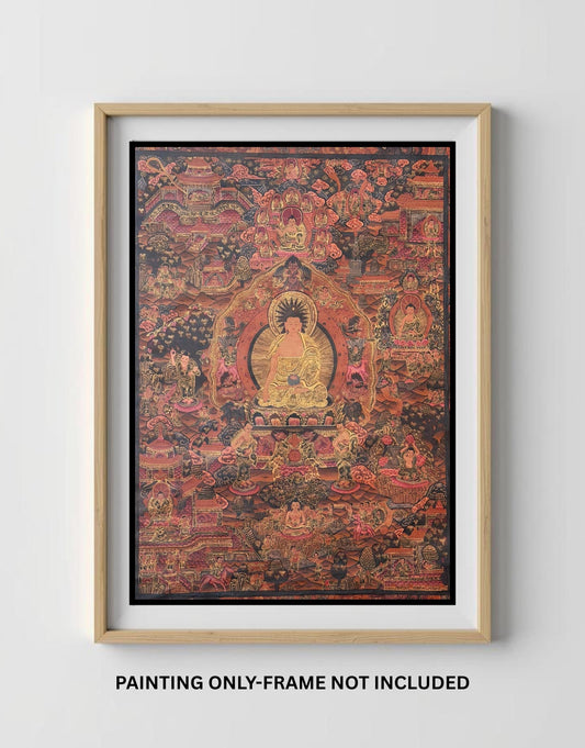 Buddha Life Story Mandala Thangka | Hand-Painted Oil Varnished Tibetan Wheel of Life Art