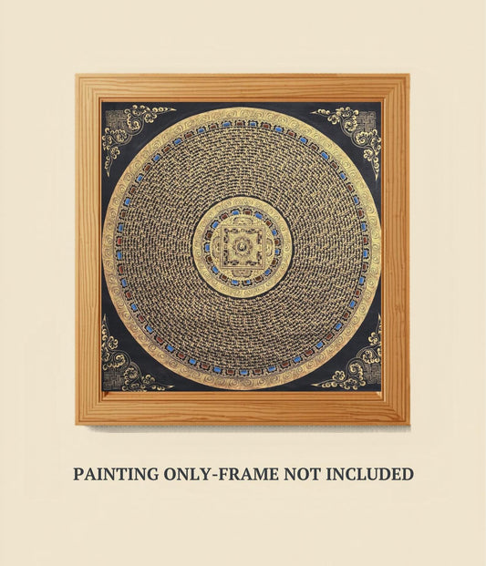 Large Om Mani Padme Hum Mandala Thangka | 1 Meter Hand-Painted Tibetan Mantra Wall Art
