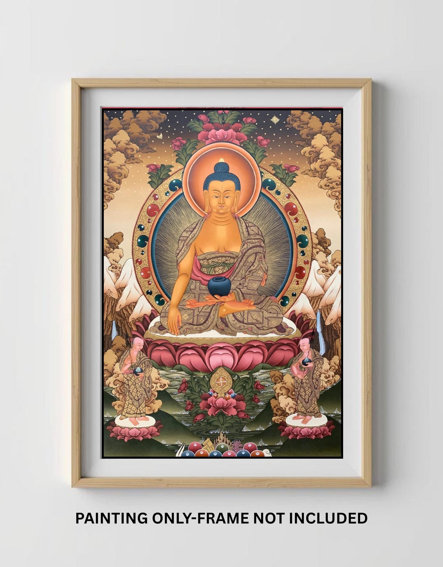 Shakyamuni Buddha Thangka | Tibetan Buddhist Painting |  24k Gold Hand-Painted Art | Spiritual Wall Decor