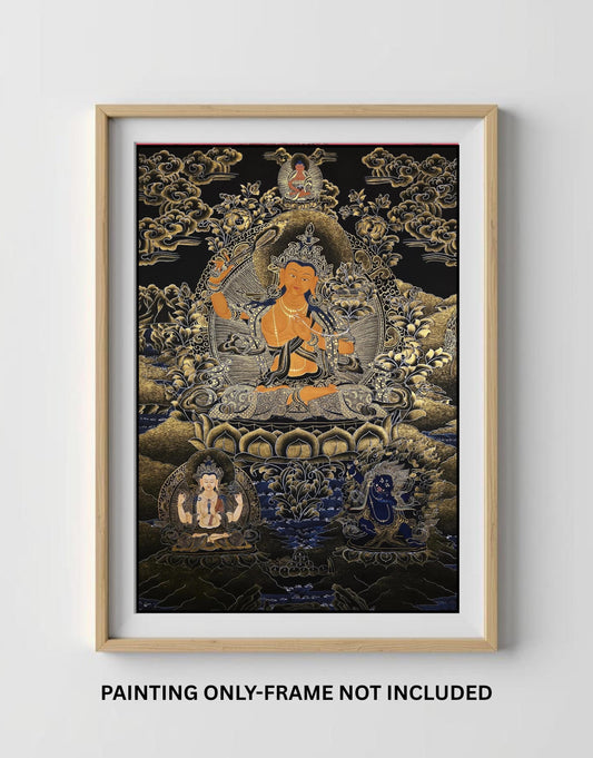 Hand-Painted Manjushri Thangka | 24K Gold Tibetan Buddhist Art