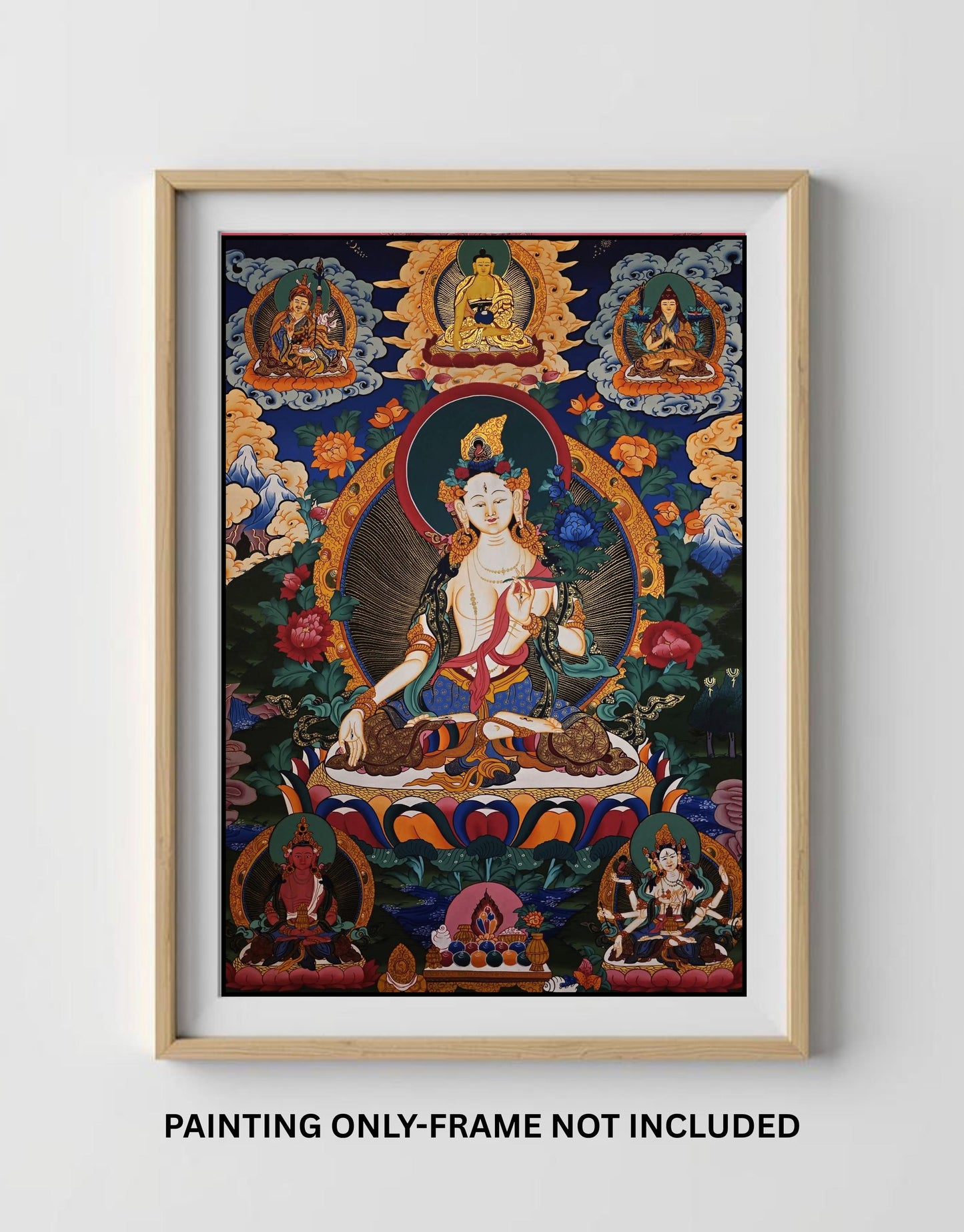 Hand-Painted White Tara Thangka | Nepali Buddhist Wall Art