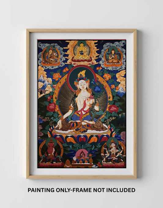 Hand-Painted White Tara Thangka | Nepali Buddhist Wall Art