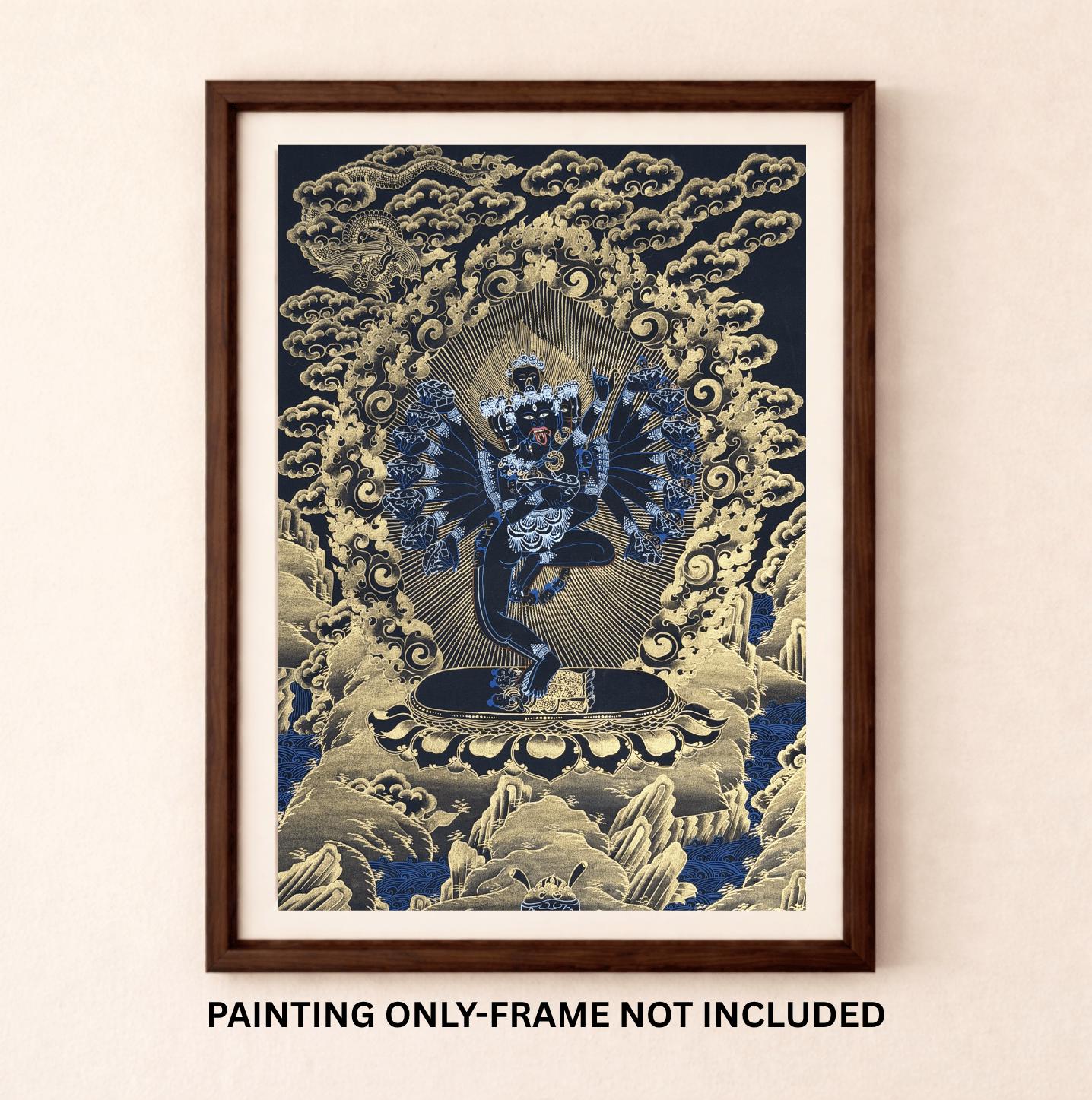 Hevajra Yab-Yum Thangka | Black & Gold Hand-Painted Tibetan Tantric Art