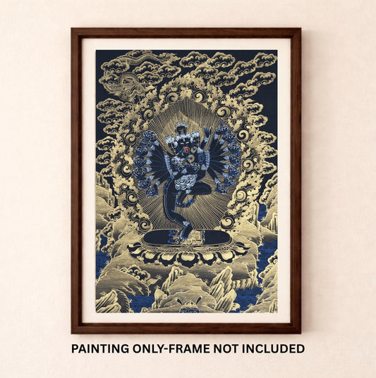 Hevajra Yab-Yum Thangka | Black & Gold Hand-Painted Tibetan Tantric Art