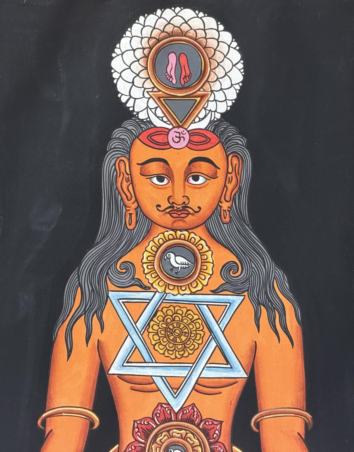 7 Chakra Kundalini Thangka, Hand-Painted Energy Healing Art with Cotton Brocade