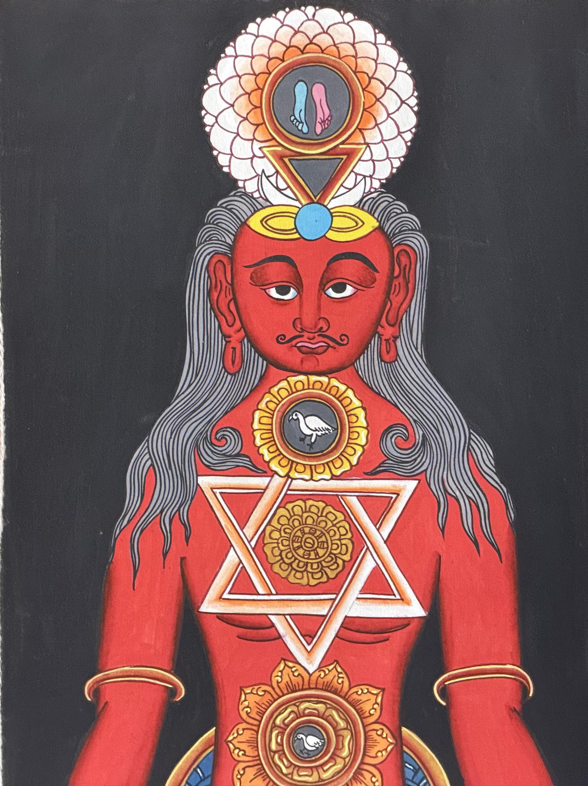 7 Chakra Energy Healing Tibetan Thangka Painting - Kundalini Art Silk Brocade Frame