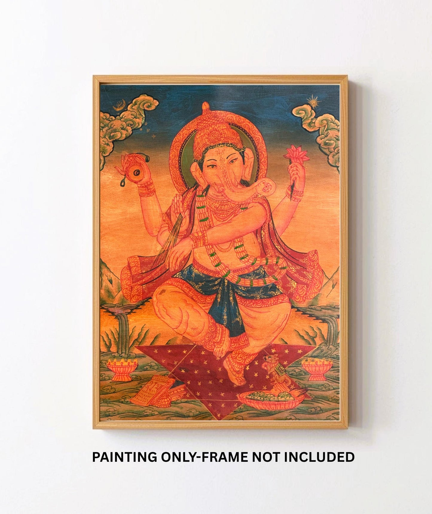 Hand-Painted Ganesha Newari Painting | Ganapati Masterpiece with Silk Brocade | Oil Varnished  Thangka Art