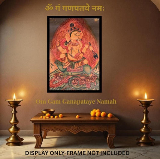 Original Hand-Painted Lord Ganesha Thangka Painting – Oil Varnished Newari Paubha Sacred Art