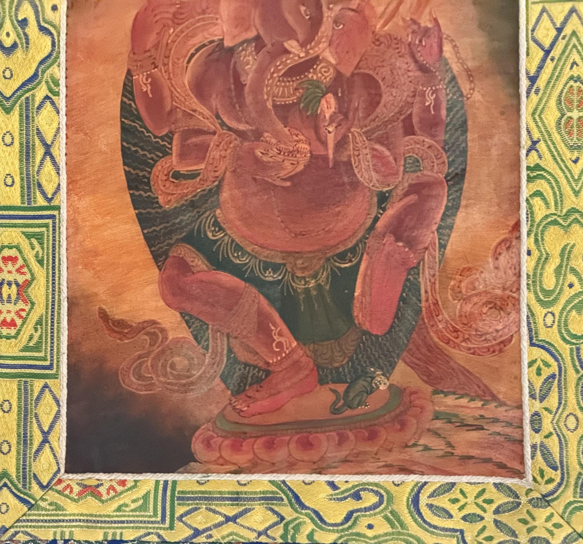 Lord Ganesha Thangka Painting | Silk Brocade Hindu Art Wall Hanging