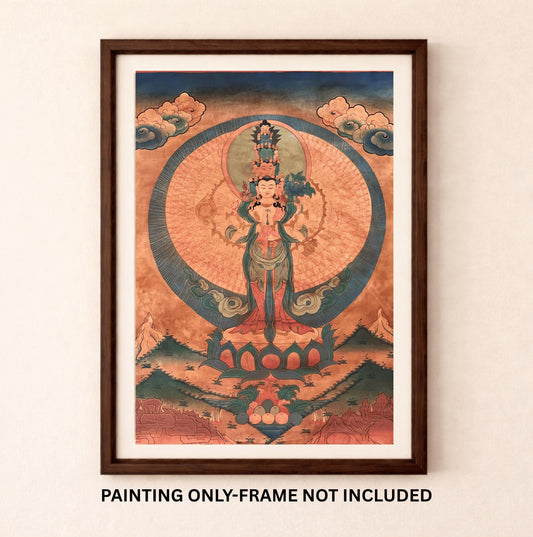 Thousand-Armed Avalokiteshvara Thangka | Hand-Painted Chenrezig Compassion Art with Silk Brocade