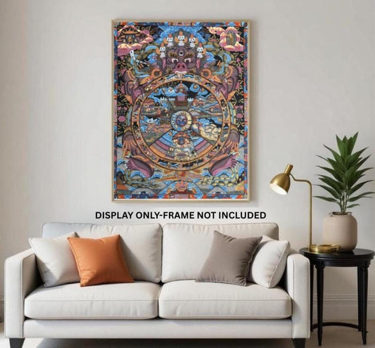 Samsara Wheel of Life Thangka | Tibetan Bhavachakra Mandala | Hand-Painted Meditation Art with Silk Brocade
