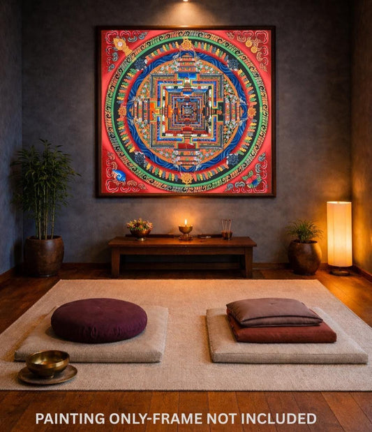 Kalachakra Mandala Tibetan Thangka Hand Painted Wheel of Time Art
