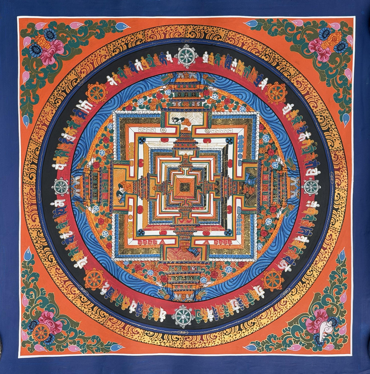 Kalachakra Mandala Thangka with Silk Brocade | Tibetan Wheel of Time Buddhist Wall Art