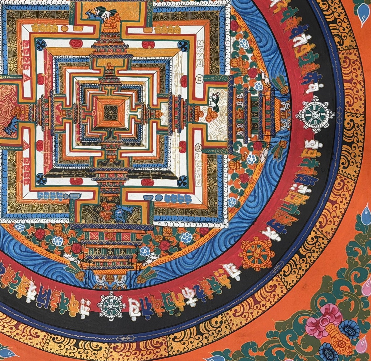 Kalachakra Mandala Thangka with Silk Brocade | Tibetan Wheel of Time Buddhist Wall Art