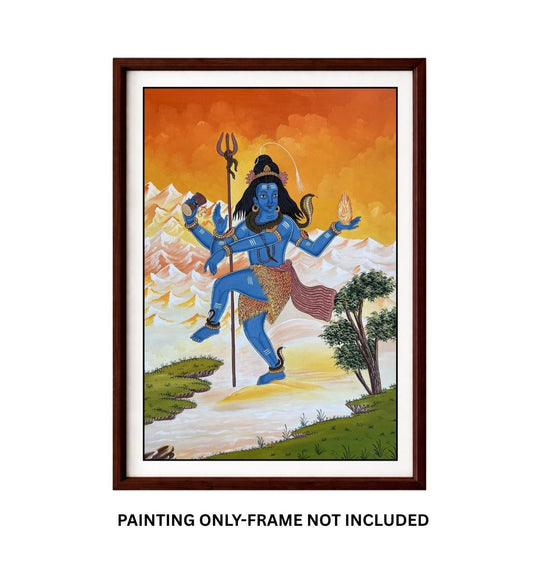 Hand-Painted Lord Shiva Newari Paubha Thangka | Himalayan Art | Dancing Shiva Original Painting