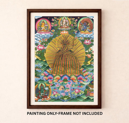 Guru Rinpoche Rainbow Body Thangka | Hand-Painted Padmasambhava Tibetan Art with Silk Brocade