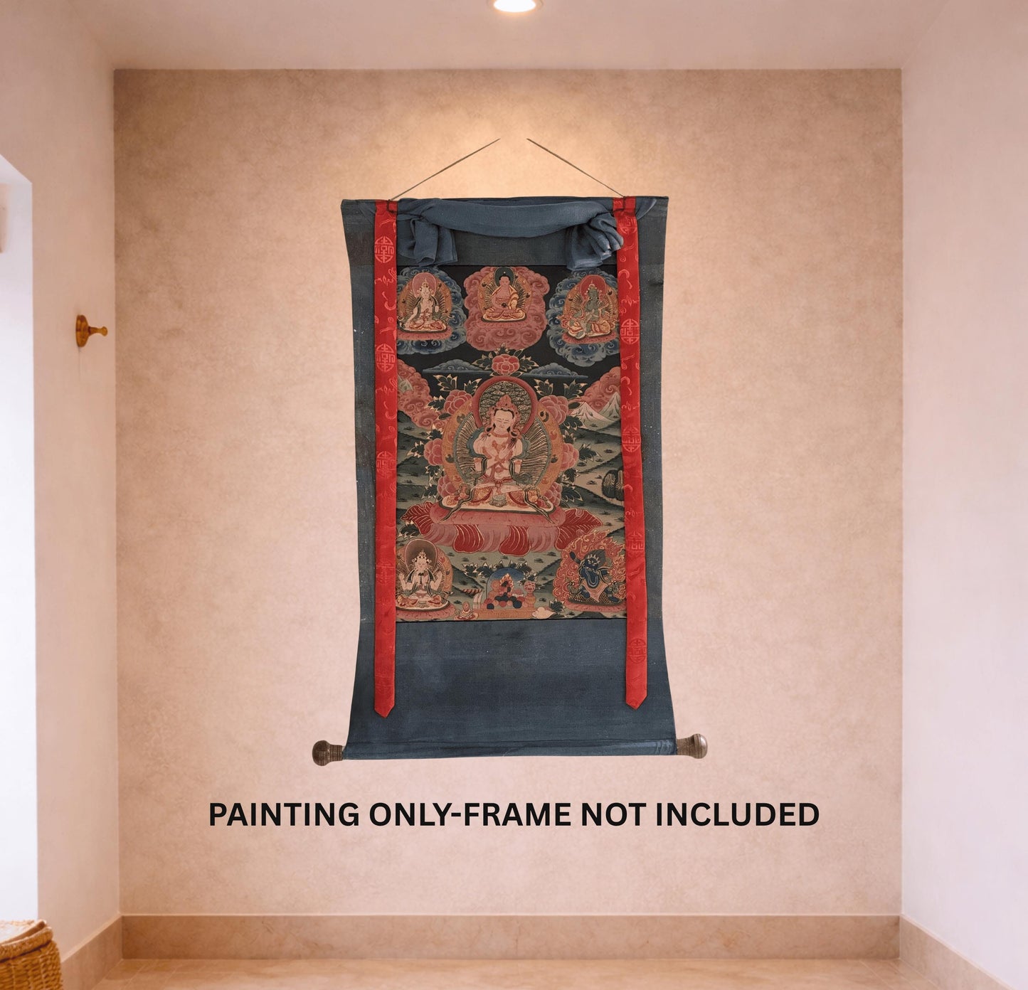 Old Vajradhara Thangka | Hand-Painted Primordial Buddha Narrow Border Tibetan Art