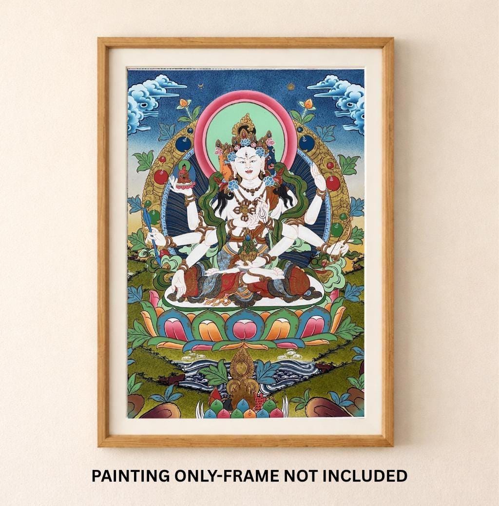 Namgyalma Thangka | Hand-Painted Long Life Goddess Tibetan Art with Silk Brocade
