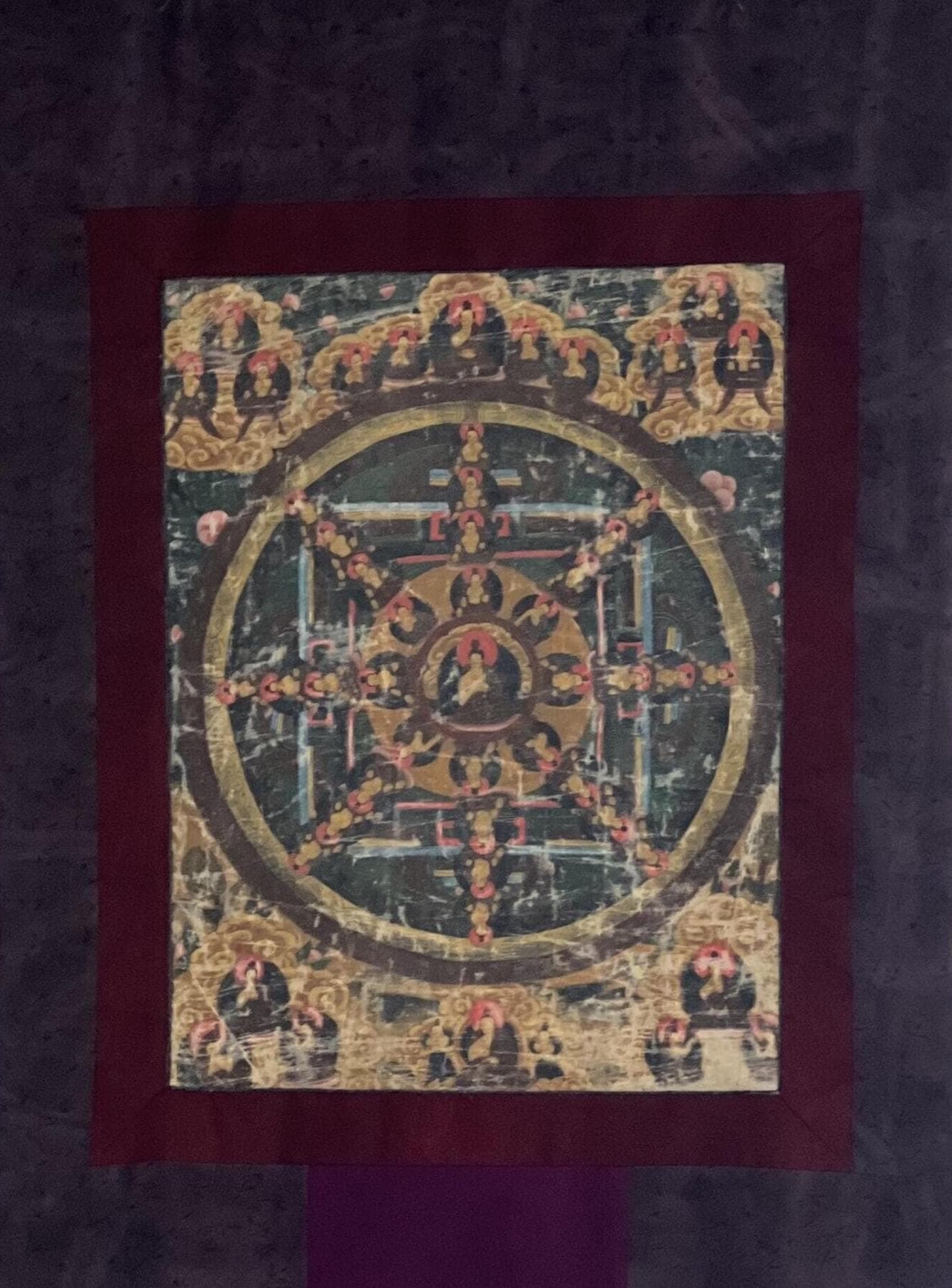Old Buddha Life Story Thangka | Hand-Painted Tibetan Meditation Art with Cotton Brocade
