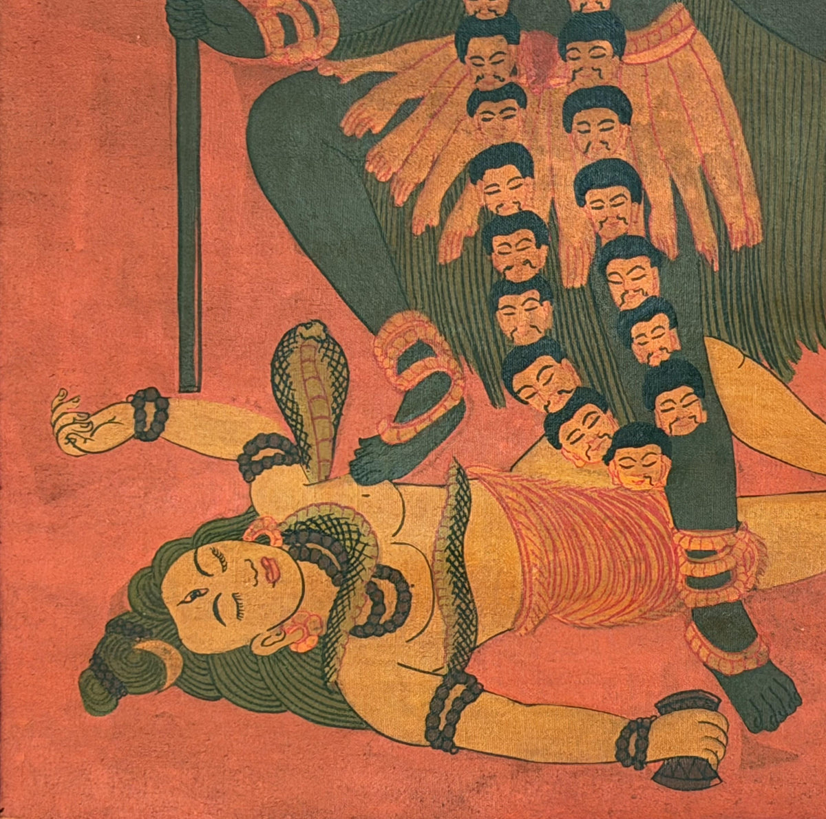 Mahakali Painting | Hand Painted Thangka with Cotton Brocade | Kali Hindu Tantric Wall Art