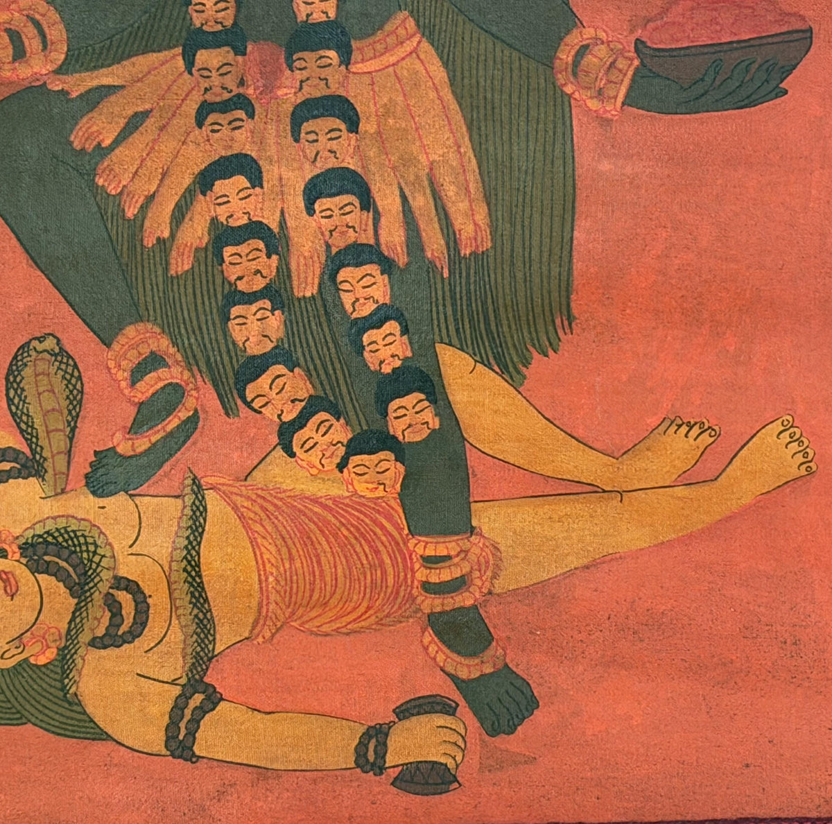 Mahakali Painting | Hand Painted Thangka with Cotton Brocade | Kali Hindu Tantric Wall Art