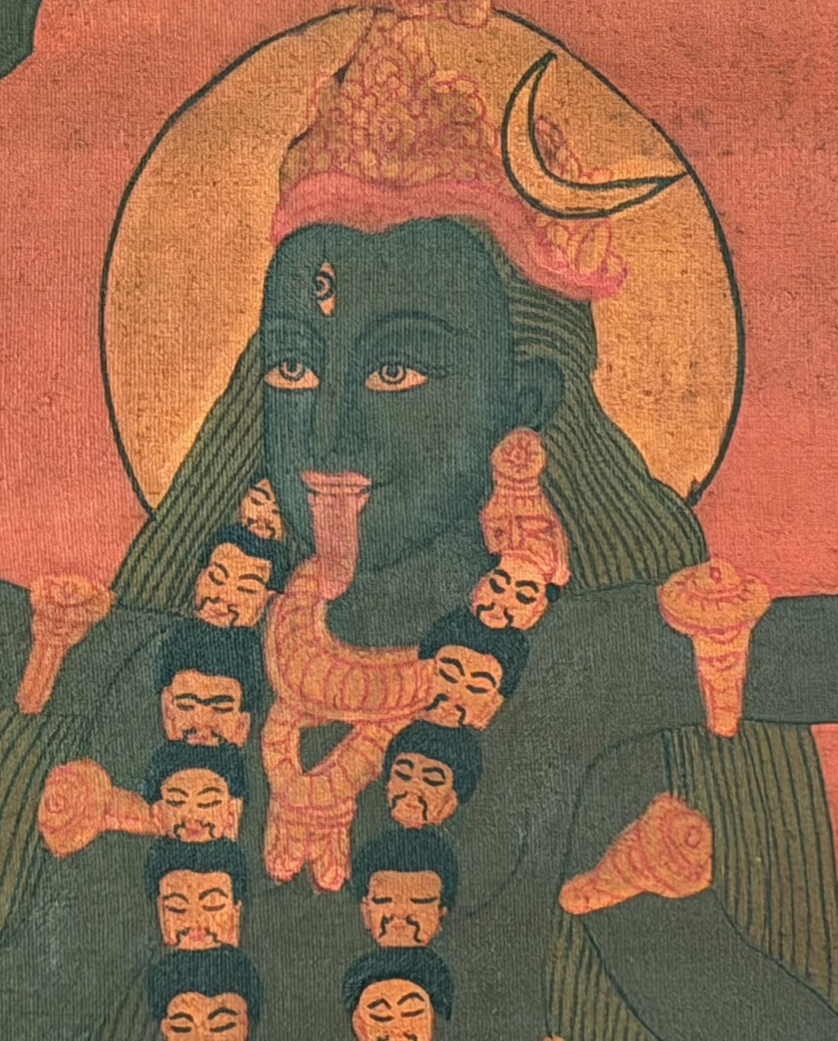 Mahakali Painting | Hand Painted Thangka with Cotton Brocade | Kali Hindu Tantric Wall Art