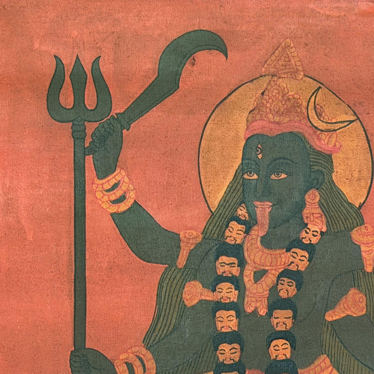 Mahakali Painting | Hand Painted Thangka with Cotton Brocade | Kali Hindu Tantric Wall Art
