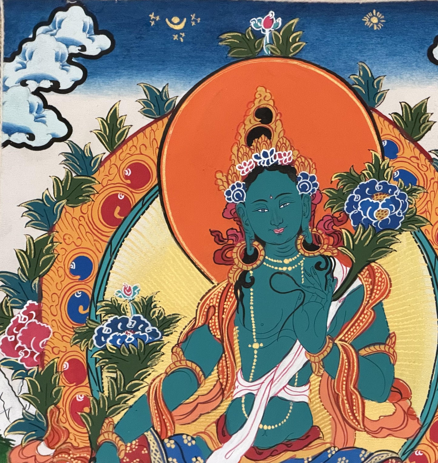 Green Tara Thangka | Tibetan Buddhist Goddess | Hand-Painted Art | Compassion Deity | Silk Brocade